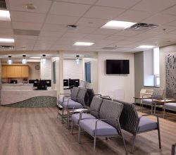 Waiting room with receptionist desks