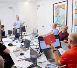 Employees meeting around a conference table