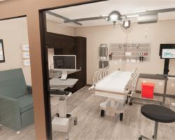 Rendering of hospital room with gurney