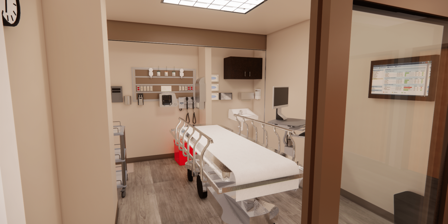 Rendering of hospital room with gurney