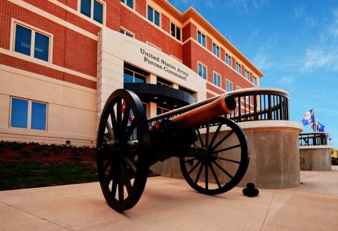 Cannon outside of USACE buildling